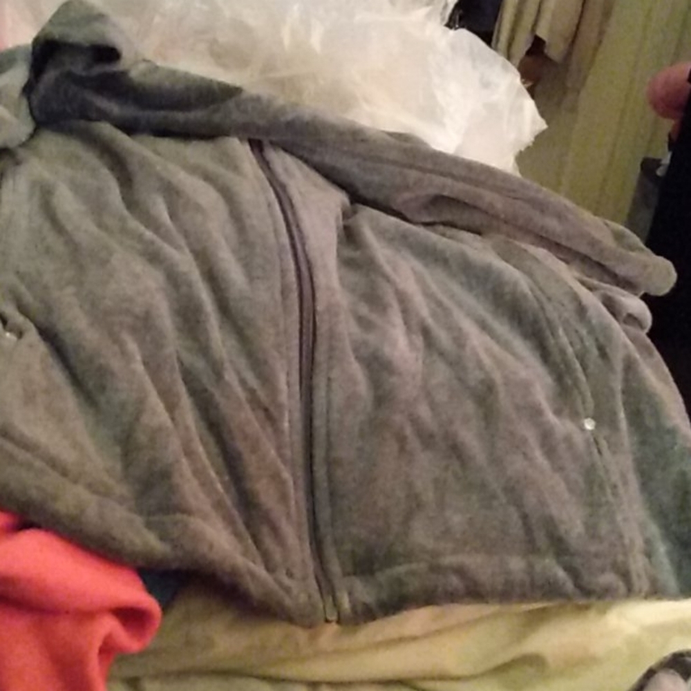 Grey Zip up Sweatshirt with Rhinestone on pockets!